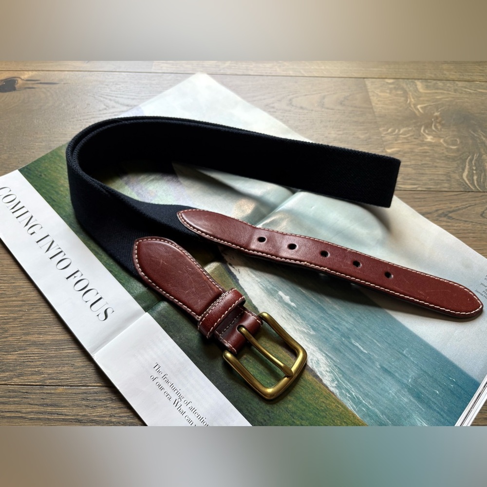 L.L. Bean Vintage Surcingle Belt In Navy Blue/Brown Comfort Waist Belt Size 40